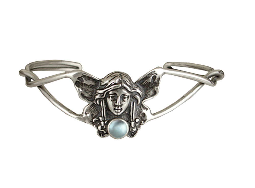 Sterling Silver Victorian Fairy Cuff Bracelet With Blue Topaz